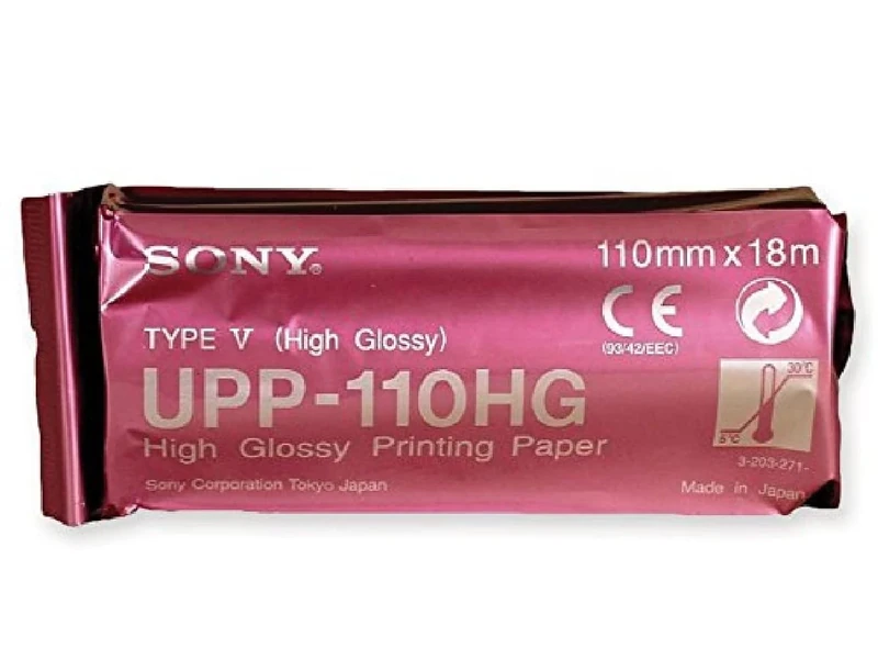 Sony UPP-110-HG 10 Rolls of High Gloss Monochrome Black V Type Ultrasonic Paper A6 Size 110mm x 18m