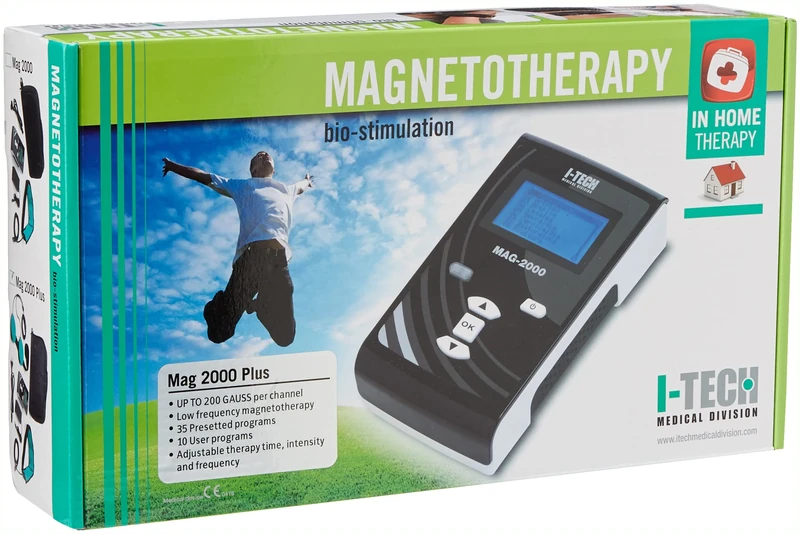 IACER I-Tech MAG 2000 Plus, for Home and Professional Magnetotherapy, 2 channels x 200 Gauss, 35 Programmess, Up to 10 User Memories, Elastic Band with 3 Solenoids, Pair of Solenoids, Bag