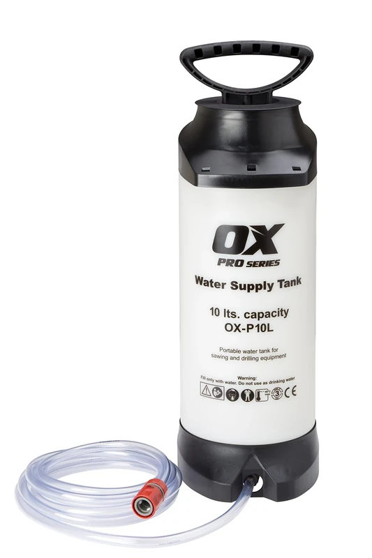 OX Tools OX-P10L Pro Heavy Duty 10 Litre Dust Suppression Water Bottle, White/ Black