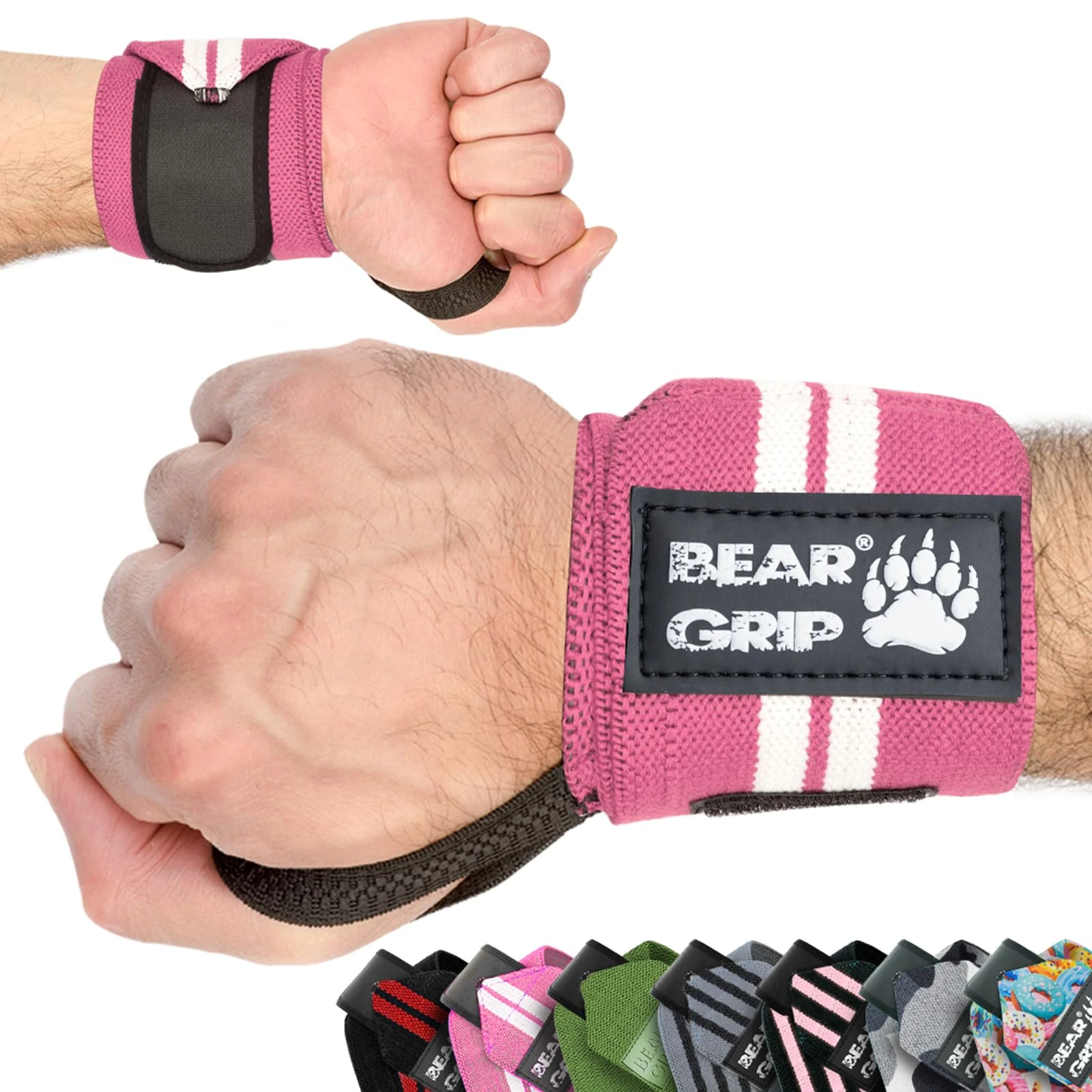 BEAR GRIP - Weight lifting wrist support wraps (Sold in pairs) (BABY-PINK)