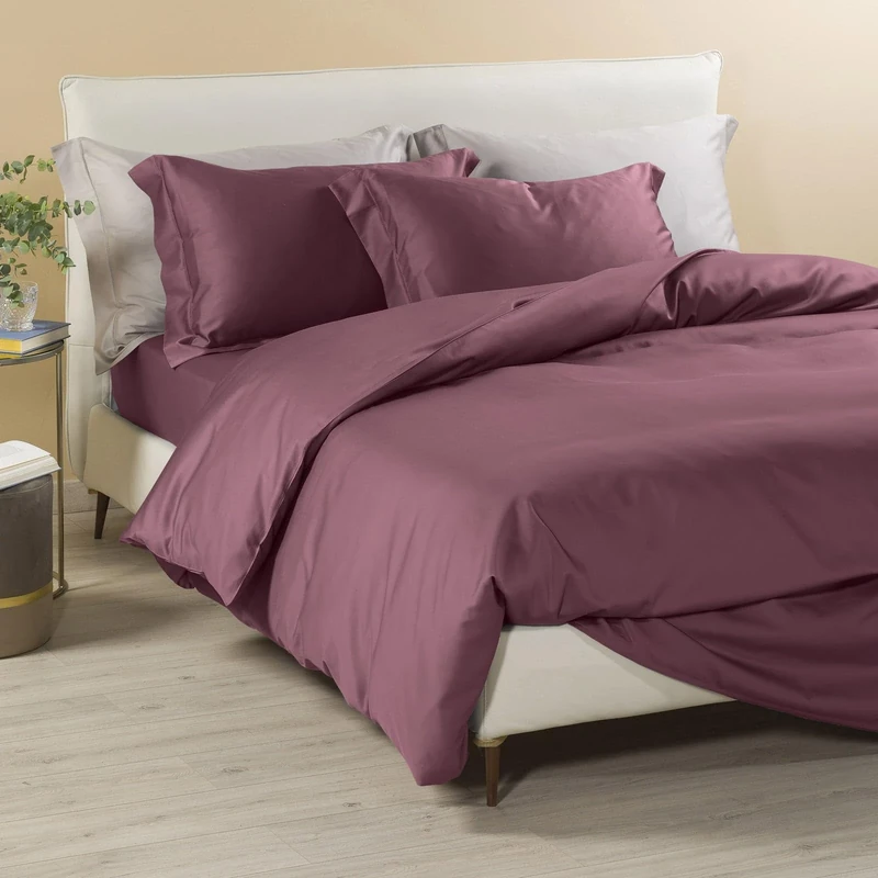 Caleffi Bedding Set, Cotton sateen, Mauve, 160 x 190 cm