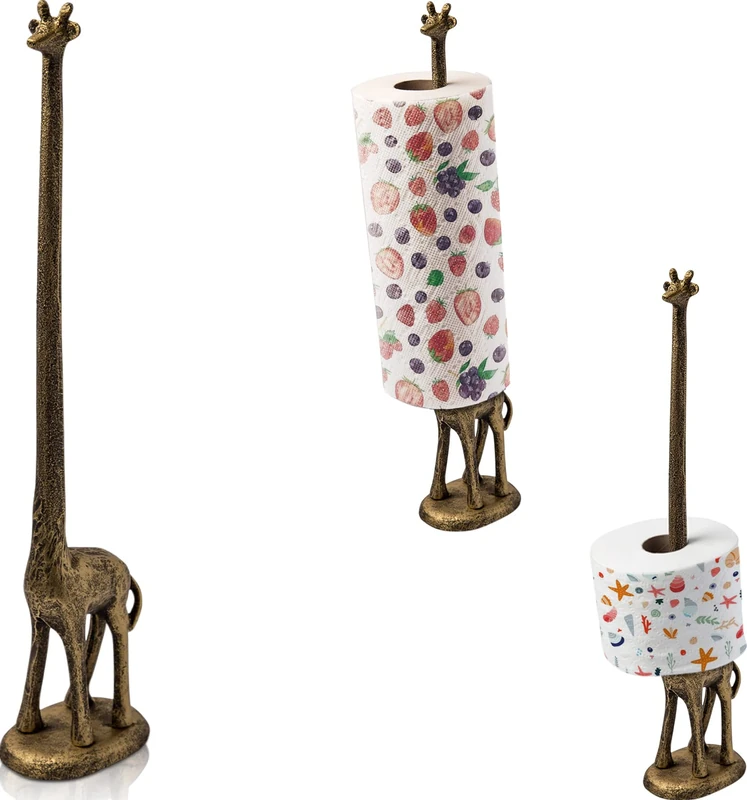 Decorative Cast Iron Giraffe for Paper Towel | Standing | Toilet Paper Holder Storage for Paper Towels or Toilet Paper (Brown Rust)