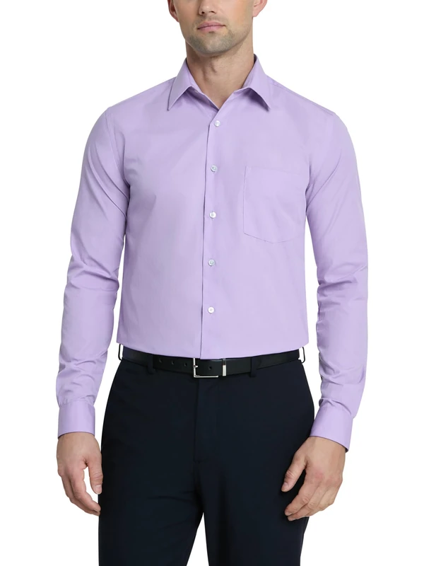 Van Heusen Men's Dress Shirt Regular Fit Poplin Solid, Lavender, 18.5" Neck 32"-33" Sleeve