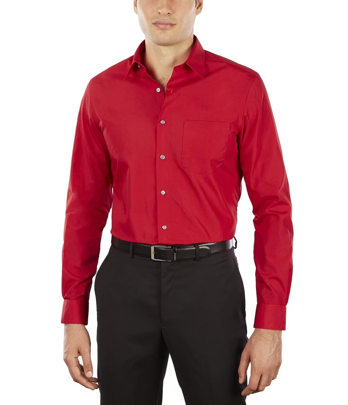 Van Heusen Men's Poplin Fitted Solid Point Collar Dress Shirt, Flame, 18" Neck 32"-33" Sleeve