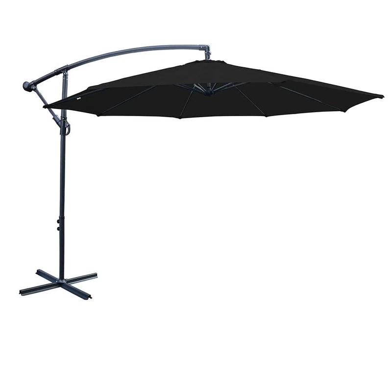 Greenbay 3m Garden Banana Parasol Patio Sun Shade Shelter Crank Hanging Rattan Cantilever Black