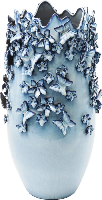 Kare Design Deko Vase Butterflies, Blue, Ceramic Vase for Flowers, Butterfly Motif, Modern, Room Decor, Home Decor, Table Decoration for Living Room, Bedroom, 50x28x28cm (H,W,D)