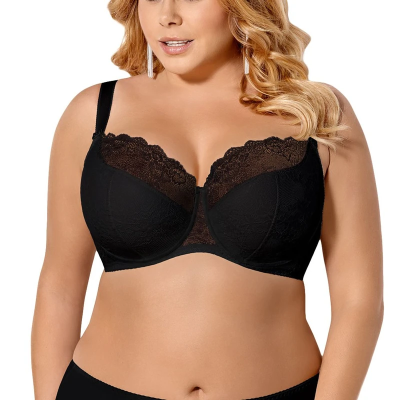 Gorsenia K357 Blanca Underwired Semi Padded Bra Lace Made in EU, Black,36G - Image 1
