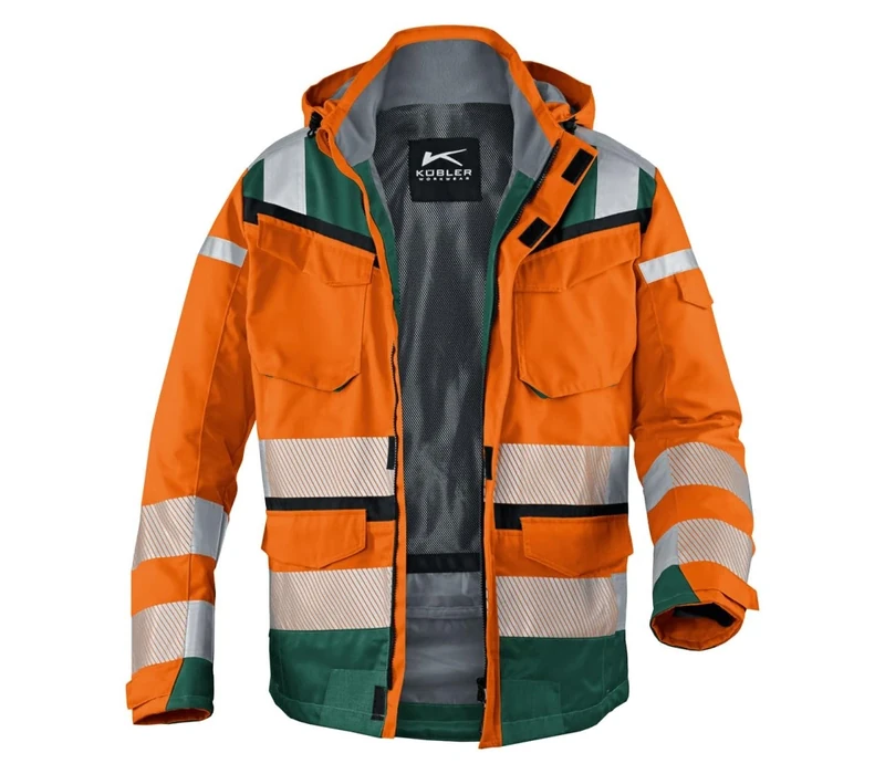 Kubler 13078332-3765-L "Reflectiq" PPE 2 High-Vis Weather Jacket, Orange and Moss Green, Large