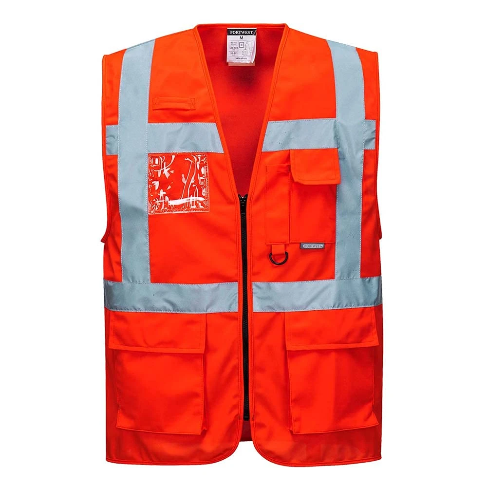 Portwest S476 Hi Vis Executive Safety Vest - Lightweight Reflective High Viz Outdoor Waistcoat Safety Security Workwear, Red, L