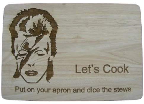 David Bowie Gift IDEA Wood Chopping Cutting Cheese Board Place MAT Wooden Kitchen House Cooking Baking Birthday Present (Premium Hardwood 30x20x1.5 cm)