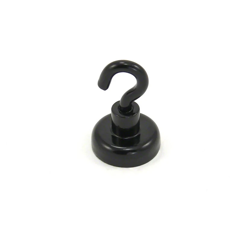 Black Painted Neodymium Hook Magnet with M4 Hook for Fridge, Whiteboard, Noticeboard, Filing Cabinet or Office - 20mm Diameter x 30.5mm High - 16.5kg Pull - Pack of 10