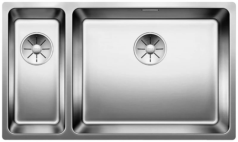 BLANCO ANDANO 500/180-U Double Sink for Under-Mounted Sink (Main Basin Right), Stainless Steel Silky Gloss/with InFino Drain System Without Remote Control