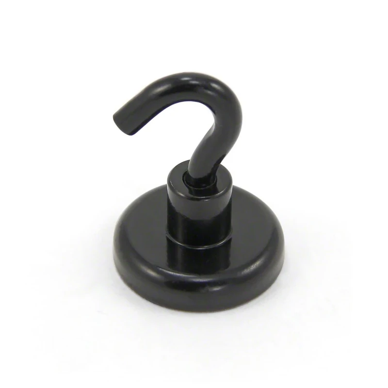 FIRST4MAGNETS Black Painted Neodymium Hook Magnet with M6 Hook for Fridge, Whiteboard, Noticeboard, Filing Cabinet or Office - 32mm Diameter x 42mm High - 36.4kg Pull - Pack of 10