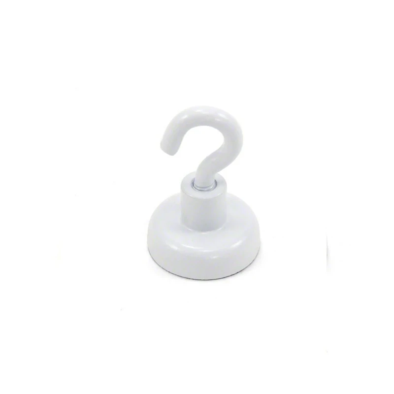 FIRST4MAGNETS White Painted Neodymium Hook Magnet with M4 Hook for Fridge, Whiteboard, Noticeboard, Filing Cabinet or Office - 20mm Diameter x 30.5mm High - 16.5kg Pull - Pack of 10