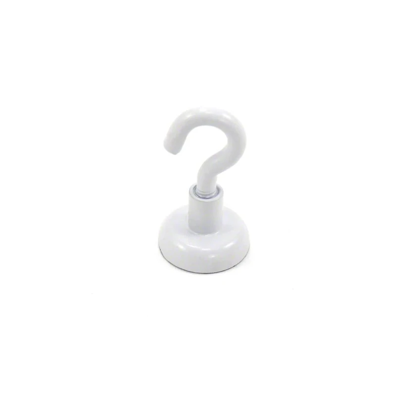 FIRST4MAGNETS White Painted Neodymium Hook Magnet with M4 Hook for Fridge, Whiteboard, Noticeboard, Filing Cabinet or Office - 16mm Diameter x 30.5mm High - 9.7kg Pull - Pack of 20