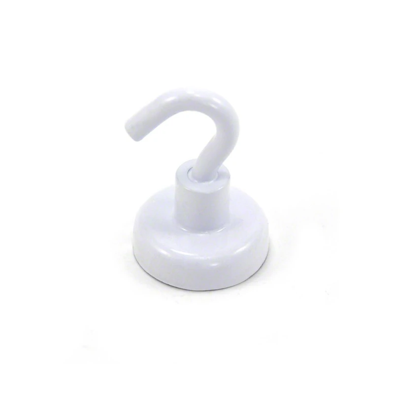 FIRST4MAGNETS 25mm White Painted Neodymium Hook Magnet with M5 Hook for Fridge, Whiteboard, Noticeboard, Filing Cabinet or Office - 25mm Diameter x 36.5mm High - 20kg Pull - Pack of 10