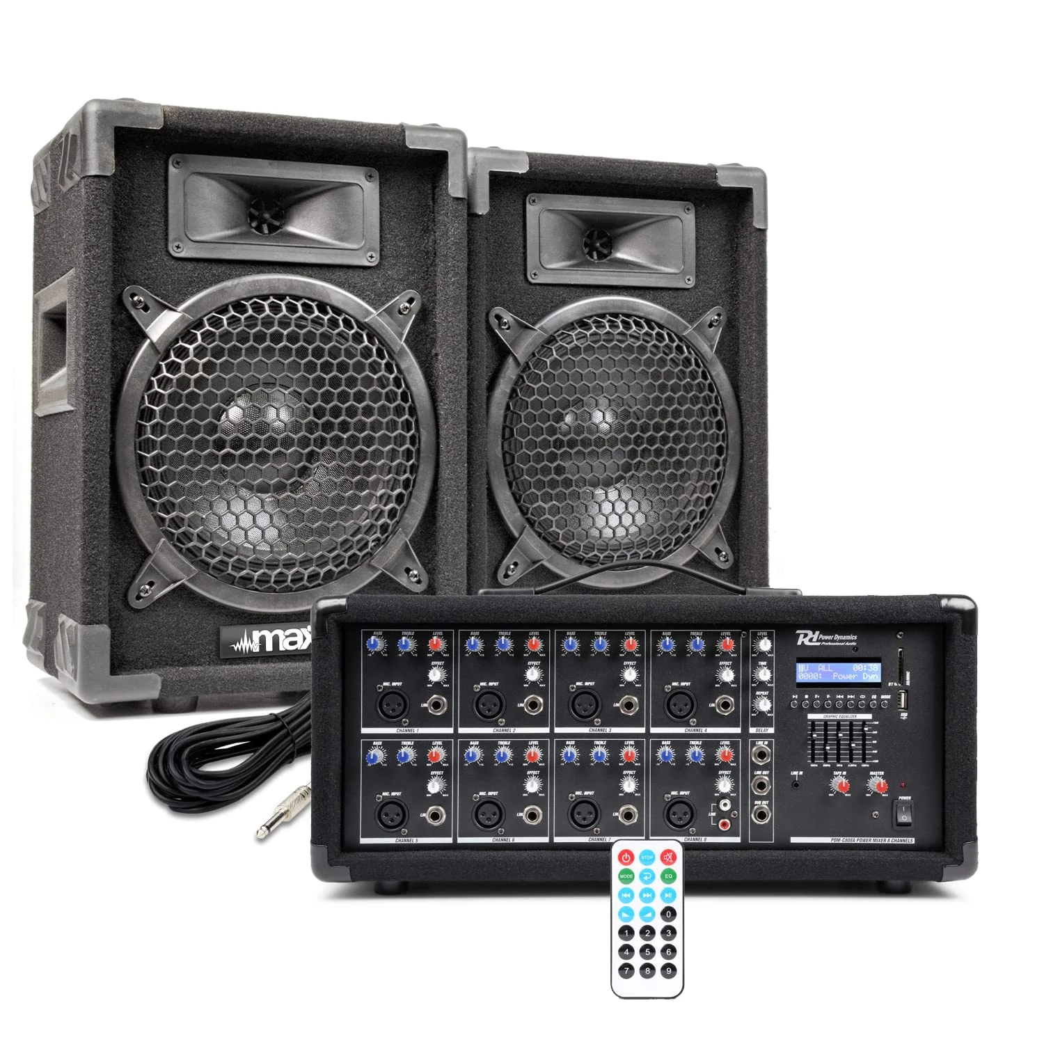 MAX8 8" Live Band PA System with Passive Speakers, Powered Mixer, Bluetooth, USB & Cables – 800W Sound System For Church, Singers & Events – Complete Plug & Play Audio Solution
