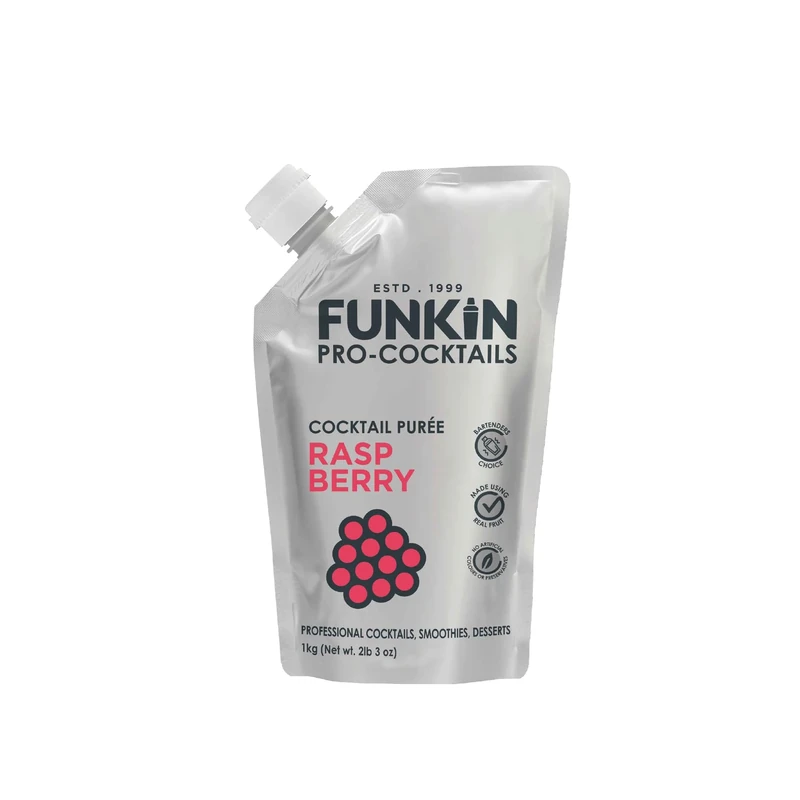 FUNKIN Raspberry Puree Cocktail Mixer | Made with Real Fruit | Fresh Fruit Puree for Professional Cocktails, Smoothies, & Desserts | 0% ABV | Resealable Pouch | 1kg, Pack of 5