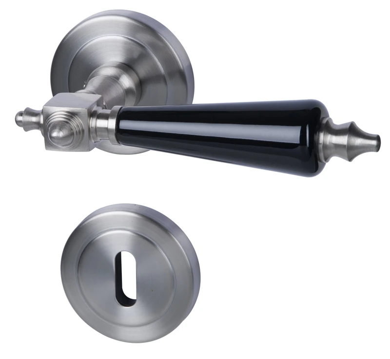 South Metal 32781500 Door Fitting with Knob Platon R Rosette Fitting, Frosted/Stainless Black for Internal Doors - Image 1