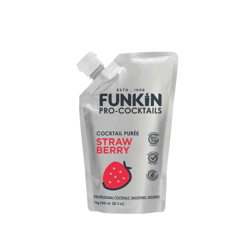 FUNKIN Strawberry Puree Cocktail Mixer | Made with Real Fruit | Fresh Fruit Puree for Professional Cocktails, Smoothies, & Desserts | 0% ABV | Resealable Pouch | 1kg, Pack of 5