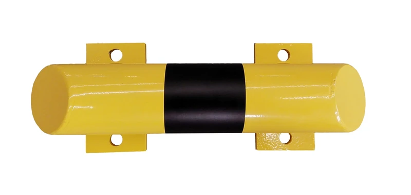 1A-Safety Crash Protection Beam RSBA-400, diameter: 76 mm, length: 400 mm, yellow/black, indoor use, safety barrier, steel bollard, area protection, round post, traffic guard, delineator