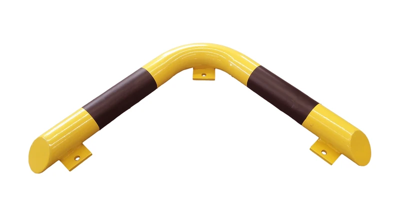 1A-Safety Crash Protection Beam RSBA-ECK, corner version, diameter: 76 mm, WxB: 638 x 638 mm, yellow/black, indoor use, safety barrier, steel bollard, area protection, round post, traffic guard