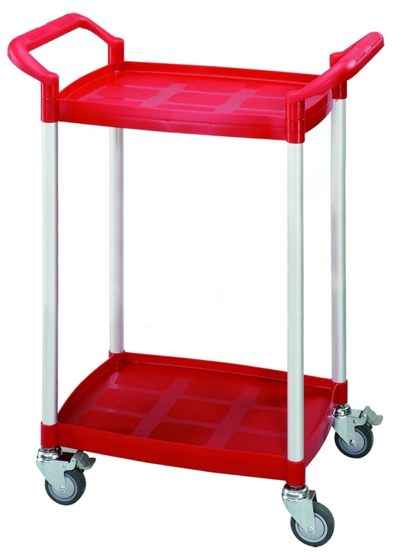 T-EQUIP Service Trolley SKMW-420-R, 2 shelves, WxDxH: 65,5 x 37 x 85 cm, capacity: 100 kg, red, Plastic Utility Cart, Heavy Duty, Shelf Dolly, Transport Truck