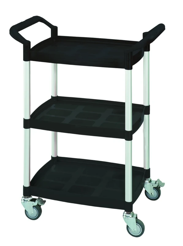 T-EQUIP Service Trolley SKMW-430-S, 3 shelves, WxDxH: 65,5 x 37 x 90 cm, capacity: 100 kg, black, Plastic Utility Cart, Heavy Duty, Shelf Dolly, Transport Truck