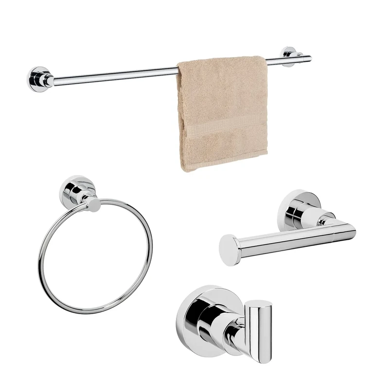 Dynasty Hardware 4000-CM-4PC Manhattan Towel Bar Set, Polished Chrome, With 24" Towel Bar (4 - Piece Set) - Image 1