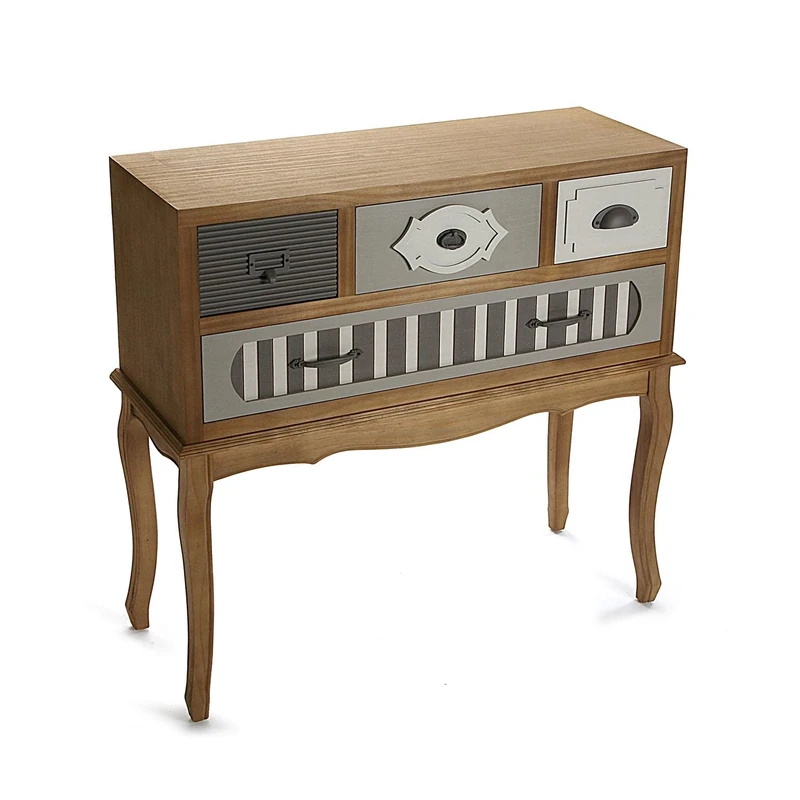 Versa Provencal Narrow Entrance or Hallway, Console Table, with 4 Drawers, Measurements (H x W x H) 81.5 x 31.5 x 83 cm, Wood, Brown