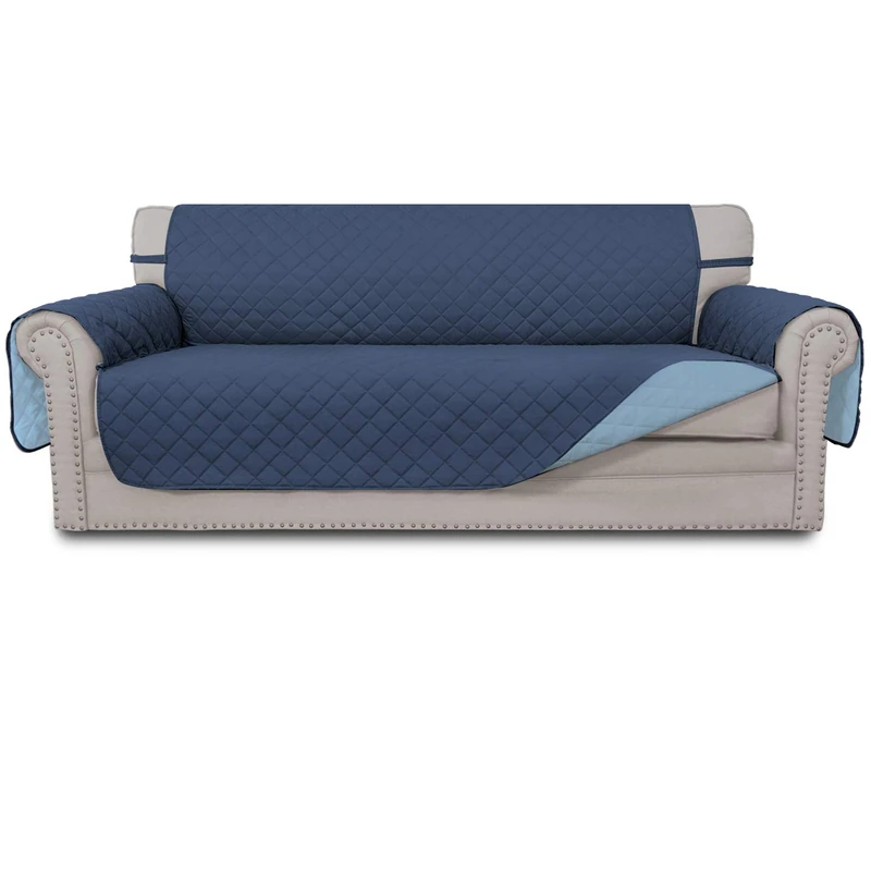 Easy-Going Sofa Slipcover Reversible Sofa Cover Water Resistant Couch Cover with Foam Sticks Elastic Straps Furniture Protector for Pets Kids Children Dog Cat (Sofa, Dark Blue/Light Blue) - Image 1