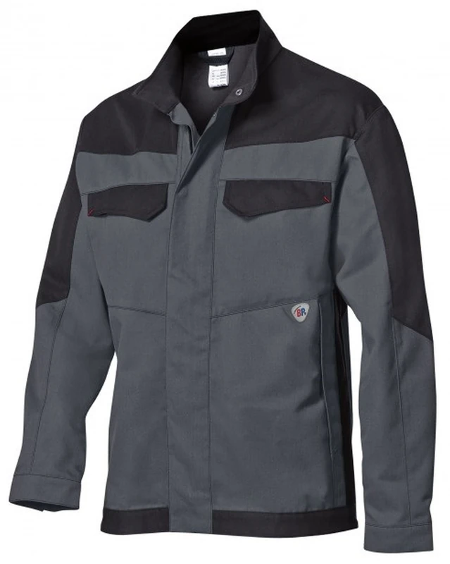 BP 2432-820-5332 Work Jacket, Stand-Up Collar, Concealed Zip And Press Stud Band, 320,00 G/M², Dark Grey/Black, Size 44/46L