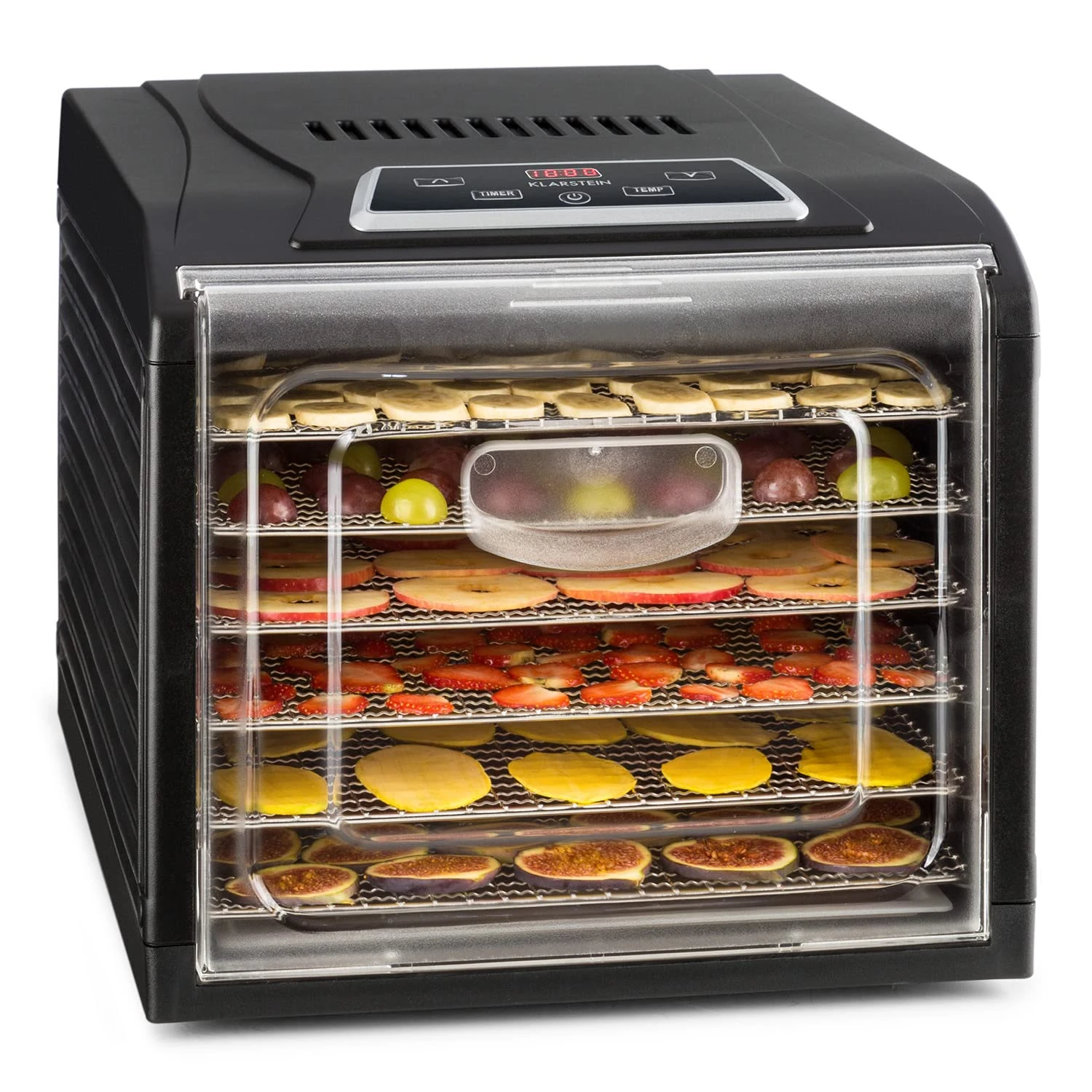 Klarstein Fruit Jerky Plus Food Dehydrator - Temperature Settings, Timer Settings, Removable Trays, Gentle Preservation, Easy to Clean, Dehydrator Food Dryer, 420-500W, 6 Shelves, 148 L
