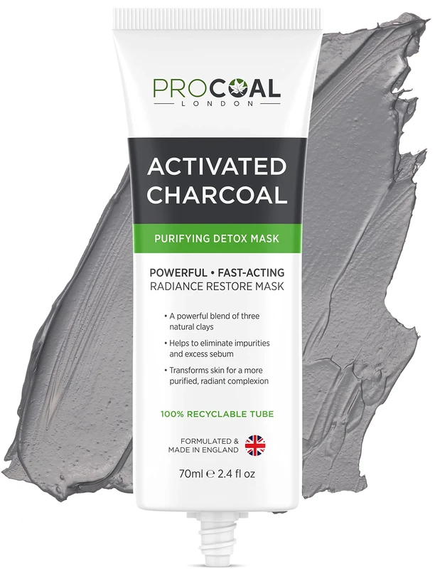 Charcoal Face Masks Skincare for Men and Women 70ml by Procoal - Clay Mask Targets Clogged Pores, Impurities, Toxins & Excess Oil, 100% Recyclable Packaging, Cruelty-Free - Made in UK