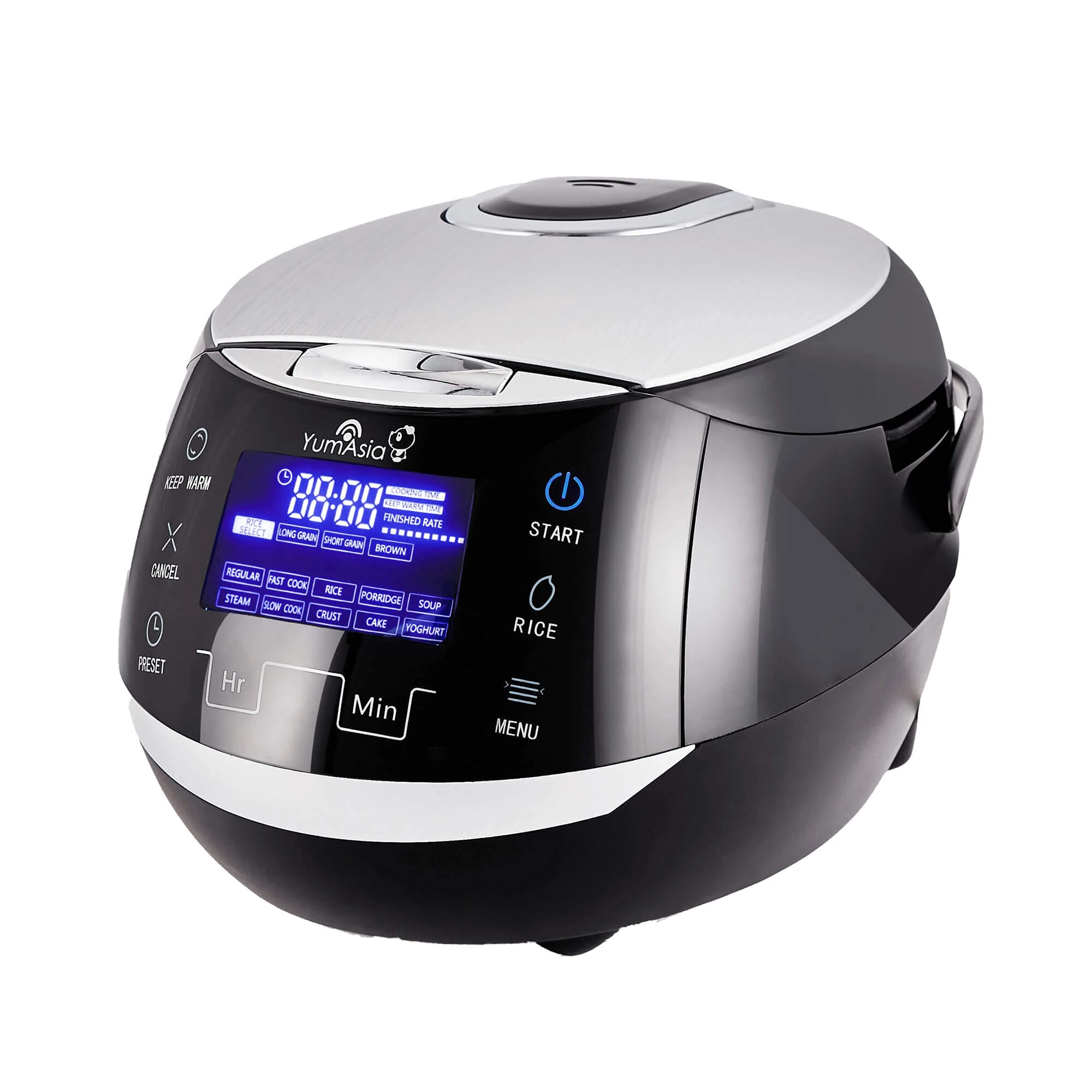 Yum Asia Sakura Rice Cooker with Ceramic Bowl and Advanced Fuzzy Logic (8 cup, 1.5 litre) 6 Rice Cook Functions, 6 Multicook Functions, Motouch LED Display, 220-240V UK/EU Power (Black and Silver)