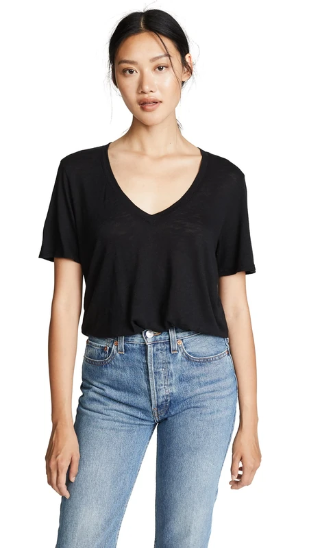 Splendid Women's Everly Slub V-Neck Tee Shirt, Basic Black, XS