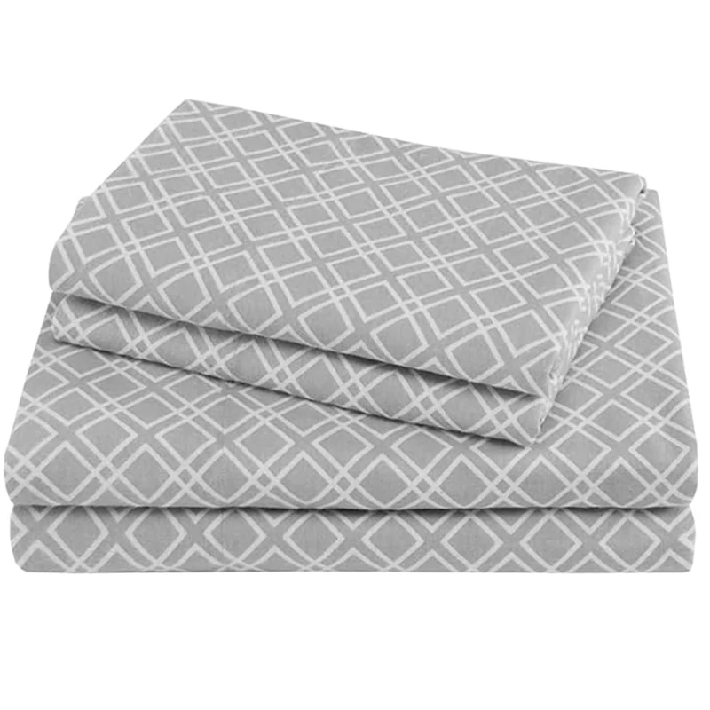 Comfort Spaces Cotton Flannel Breathable Warm Deep Pocket Sheets with Pillow Case Bedding, King, Grey Geo 4 Piece