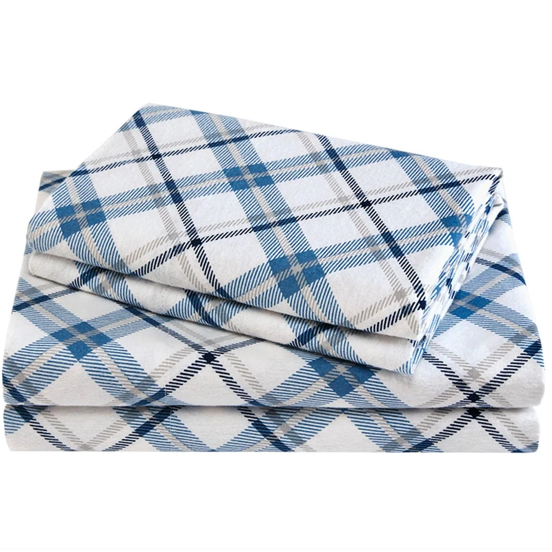 Comfort Spaces Cotton Flannel Breathable Warm Deep Pocket Sheets with Pillow Case Bedding, King, Blue Plaid 4 Piece - Image 1