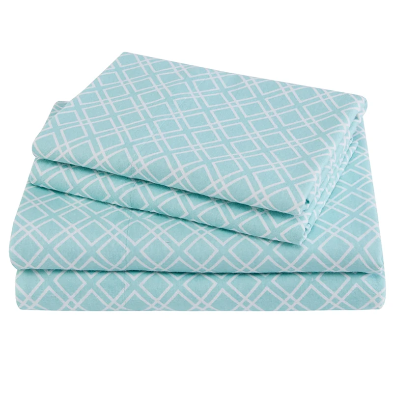 Comfort Spaces Cotton Flannel Breathable Warm Deep Pocket Sheets with Pillow Case Bedding, King, Aqua Geo 4 Piece