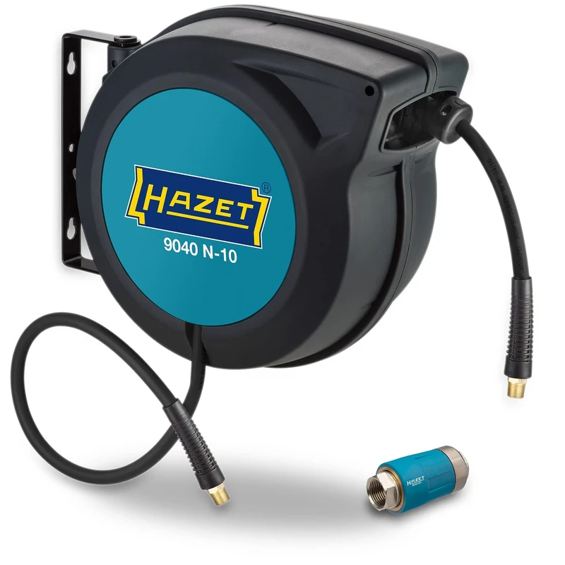 HAZET Enrouleur de tuyau avec raccord rapide 9040N/2 I avec fonction Stop at any point, Enroulement freiné I convient pour air comprimé ou eau - Image 1