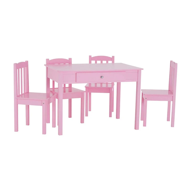 Premier Housewares Kids Table and Chair Set, Fir Wood/MDF, Pink, 5-Piece
