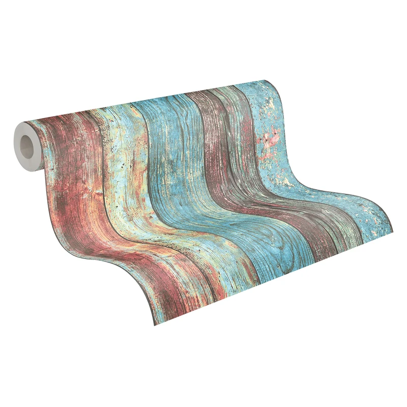 A.S. Création Wood Wallpaper Elements Non-Woven Wallpaper 10.05 m x 0.53 m Multicolored Blue Red Made in Germany 307231 30723-1