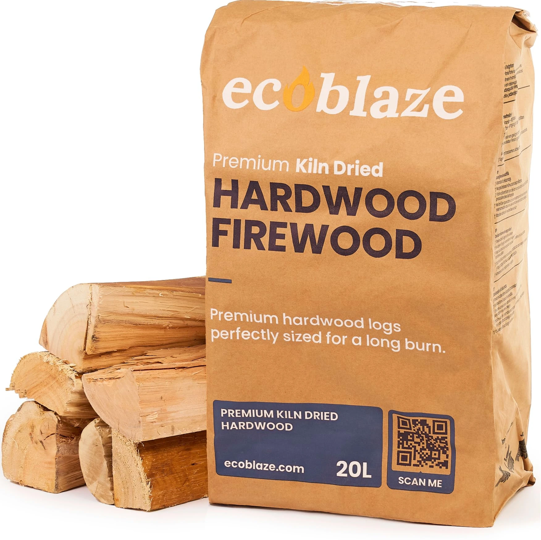 9KG Ecoblaze Premium Kiln Dried Hardwood Logs - Fire Logs, Firewood, Kindling Wood, Fire Pits & Pizza Oven Wood - High Heat Log For BBQ, Hardwood Woods for Wooden Burner - Eco-Friendly and Sustainable