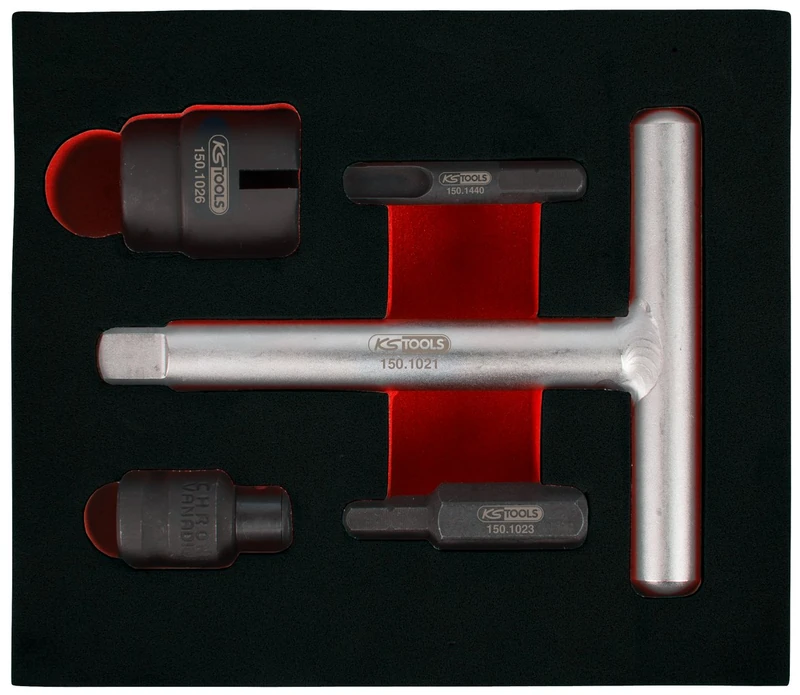 KS Tools 150.1020 Service Special Profile Set for Plastic Oil Drain Screws 1/4 Inch + 3/8 Inch 5 Pieces, Colour, Size - Image 1
