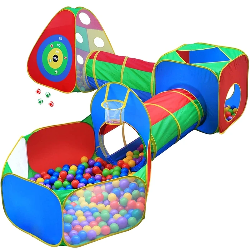 Hide N Side 5Pc Kids Ball Pit Tents And Tunnels 1, Blue, Green, Yellow, Pink
