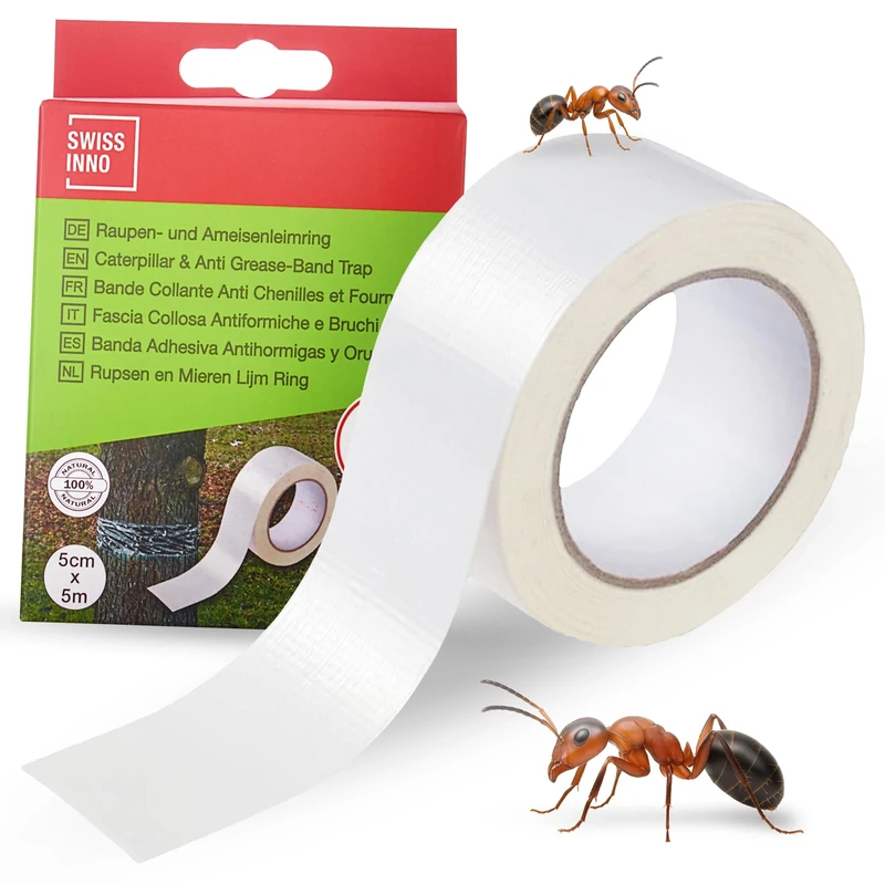 SWISSINNO Adhesive Grease Band for Trees – 5 m x 5 cm Tree Barrier Tape Against Crawling Insects, Caterpillars and Ants – Easy to Use Garden Protection - 1 Tape Roll