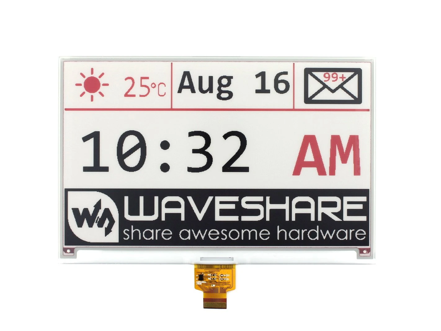 Waveshare 7.5 Inch E-paper Raw Display Panel(B) 800x480 Resolution 3.3v E-Ink Electronic Paper Screen without PCB Red Black White Three-color Display with Embedded Controller,SPI Interface