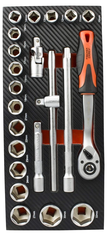 'Fischer Darex 810900 Storage System with Ratchet 1/2, "1/2" Sockets and Accessories 1/2, Black - Image 1