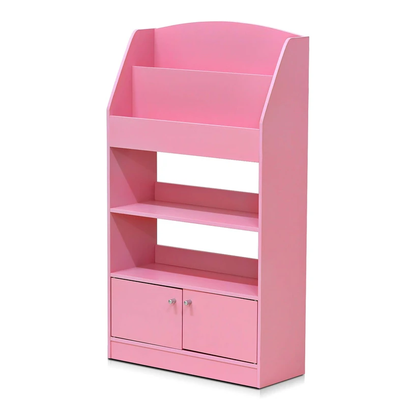 Furinno LOVA Book Shelf, Magazine Bookshelf, Bookcase with Storage Cabinet, 9.4 x 24.6 x 43.3, for Living Room, Bedroom, Home Office, Pink