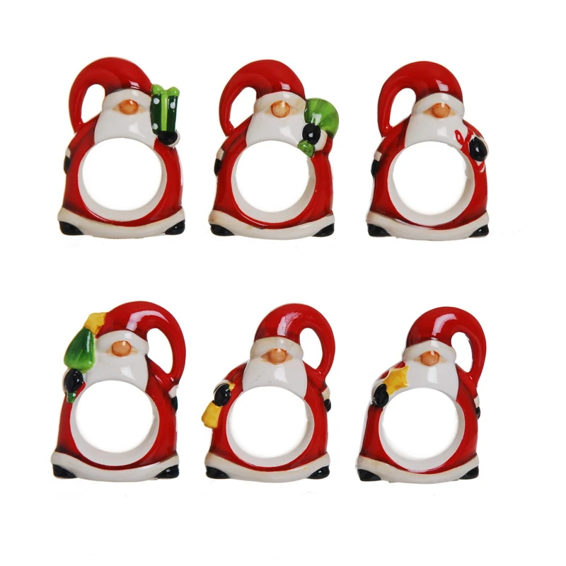Excelsa Xmas Set of 6 Napkin Holders, White, Red Santa Claus